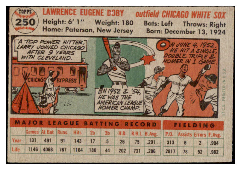 1956 Topps Baseball #250 Larry Doby White Sox EX 524917