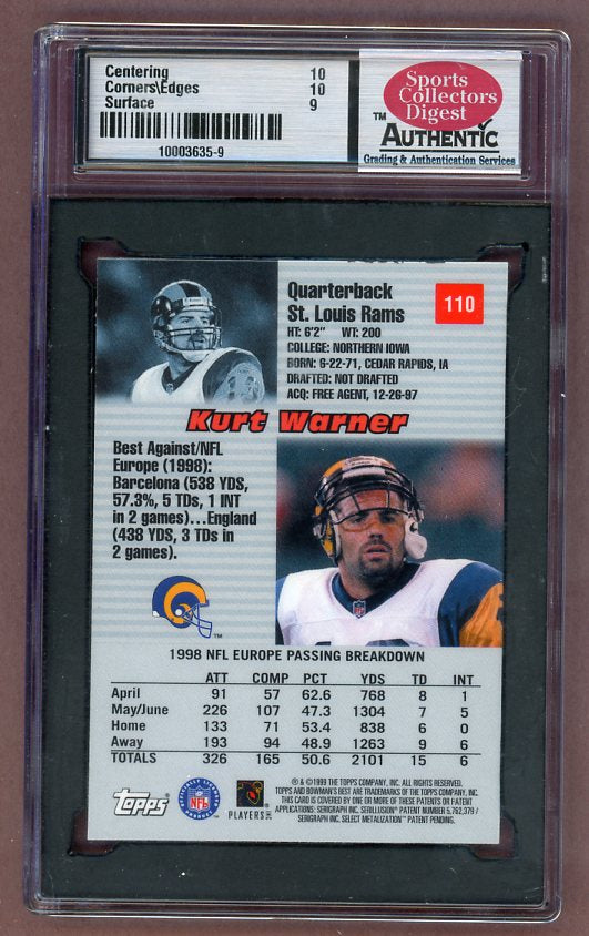 1999 Bowman's Best #110 Kurt Warner Rams SCD 10 GEM MINT 526129