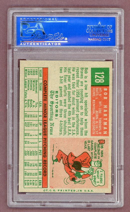 1959 Topps Baseball #128 Bob Hartman Braves PSA 7 NM 526385