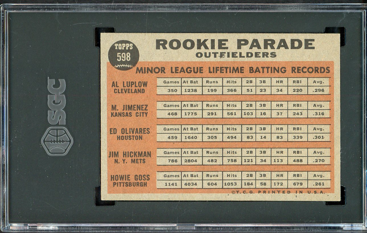 1962 Topps Baseball #598 Jim Hickman Mets SGC 6.5 EX-MT+ 526648