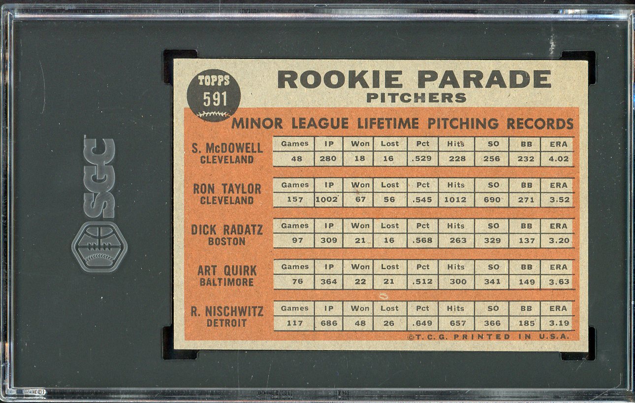 1962 Topps Baseball #591 Sam McDowell Indians SGC 7 NM 526651