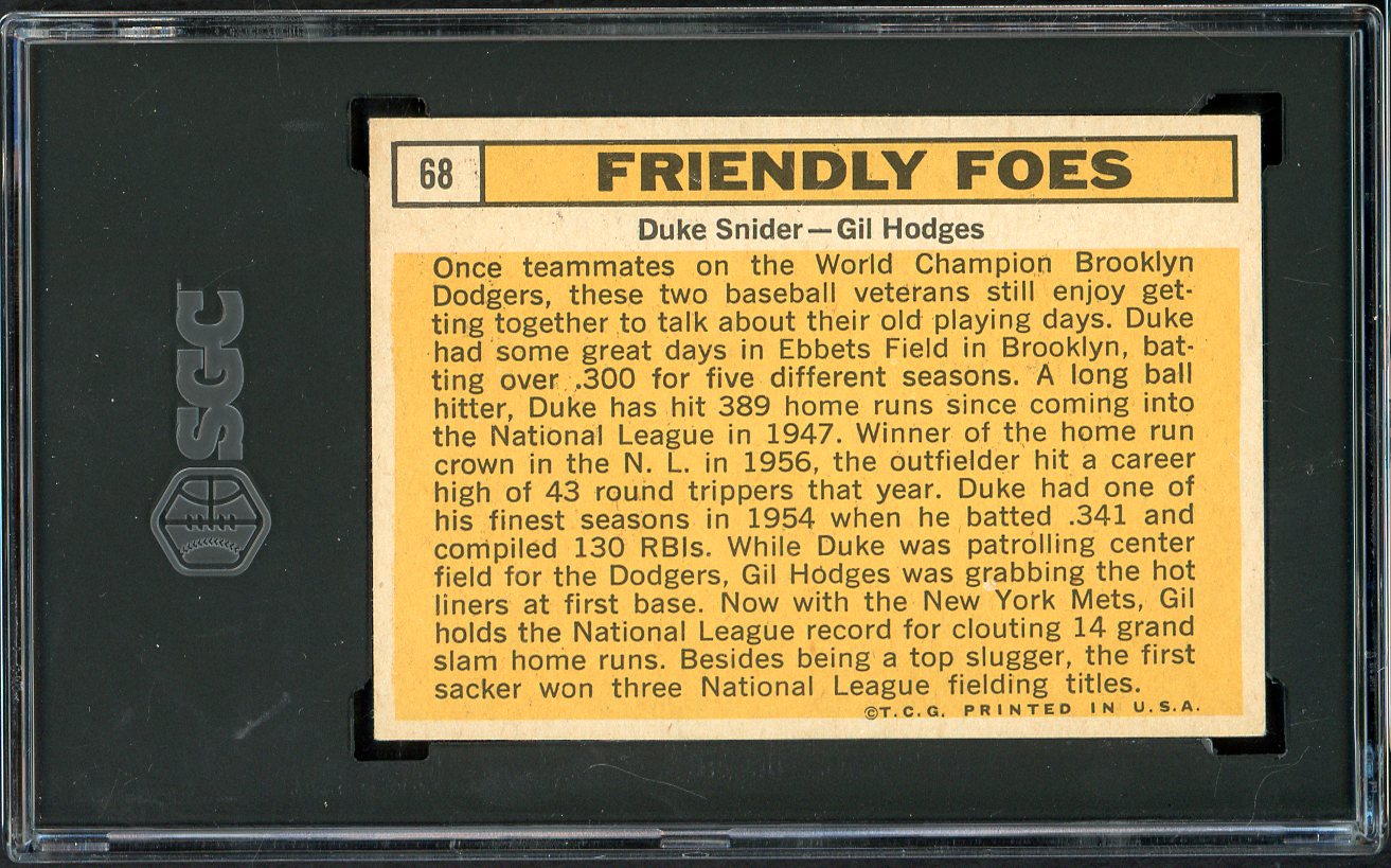 1963 Topps Baseball #068 Duke Snider Gil Hodges SGC 6 EX-MT 526674