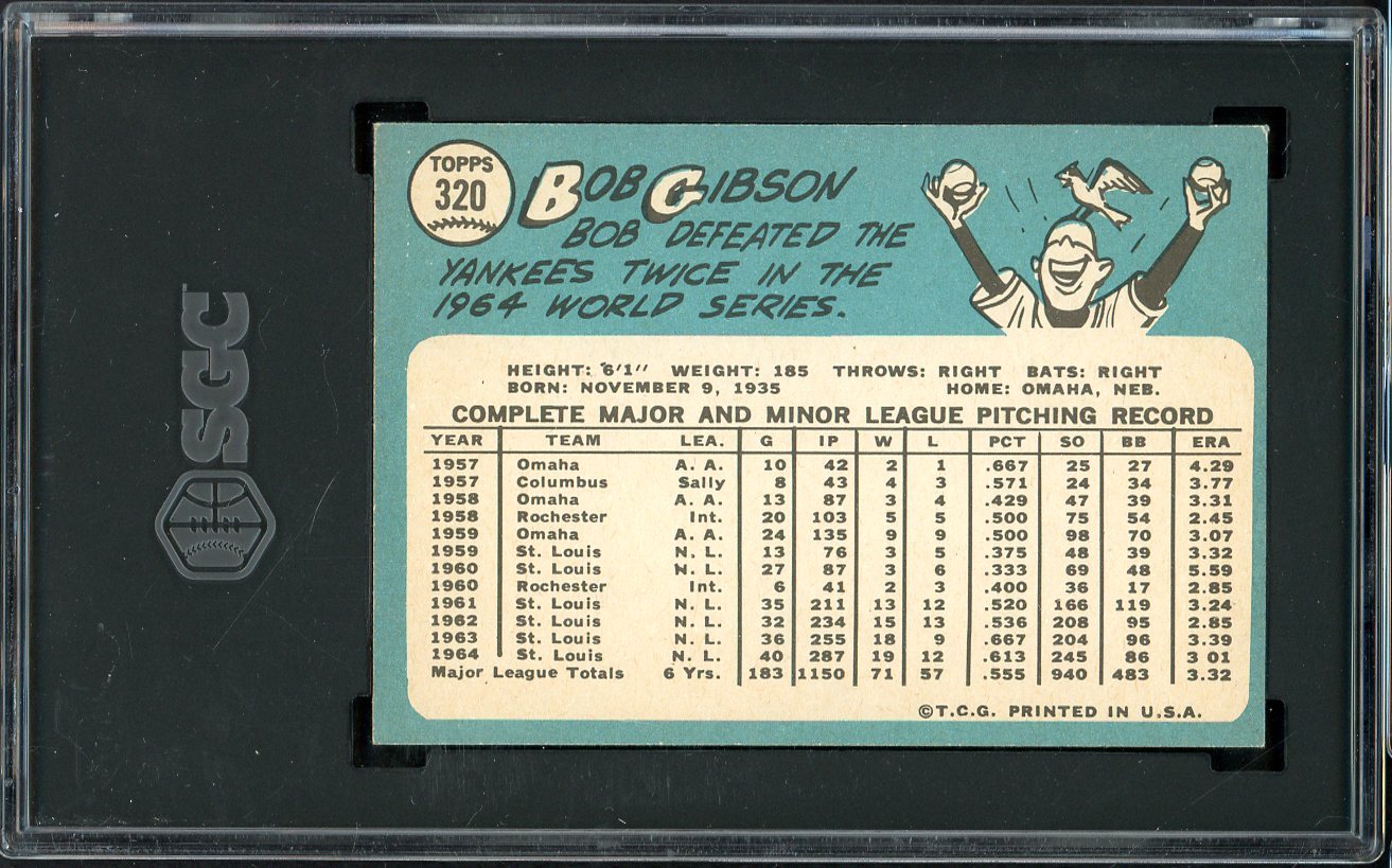 1965 Topps Baseball #320 Bob Gibson Cardinals SGC 6.5 EX-MT+ 526689