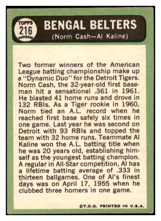 1967 Topps Baseball #216 Al Kaline Norm Cash VG-EX 527330