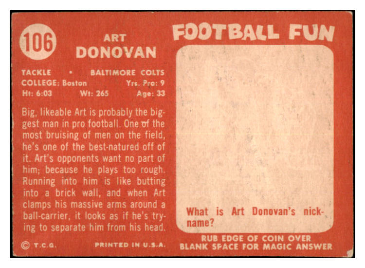 1958 Topps Football #106 Art Donovan Colts VG-EX 527429
