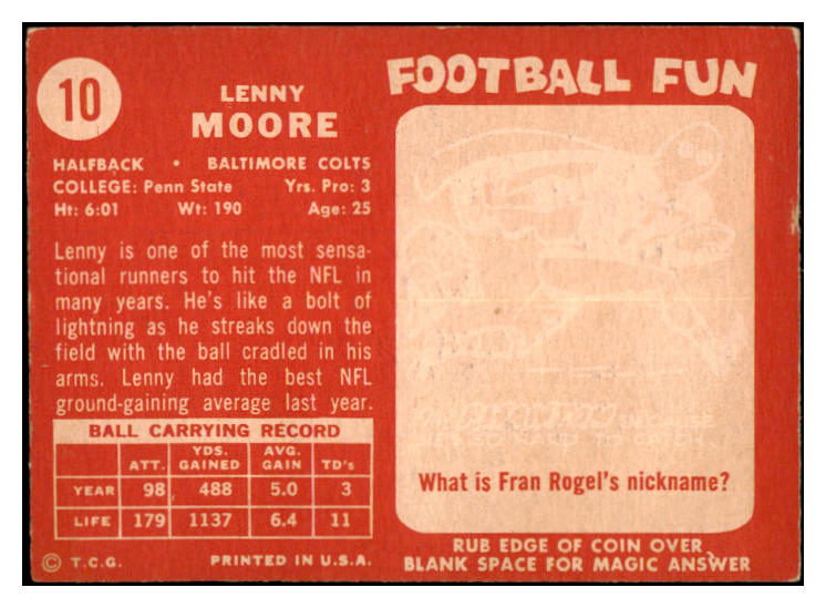 1958 Topps Football #010 Lenny Moore Colts VG 527430