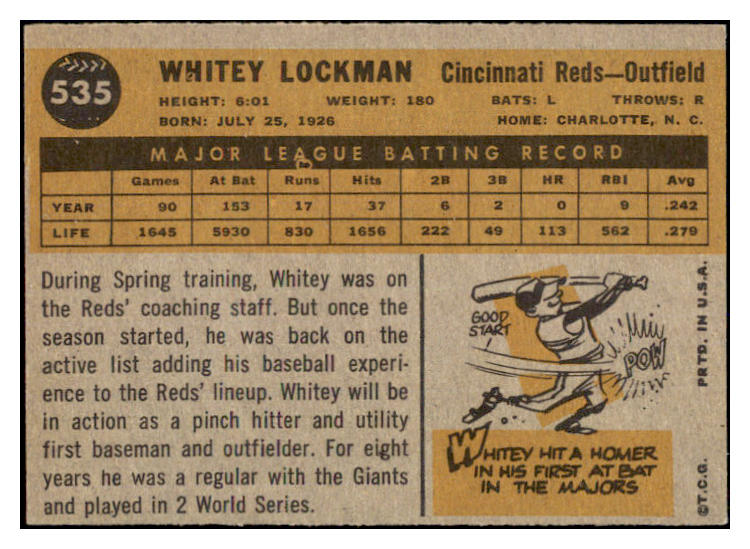 1960 Topps Baseball #535 Whitey Lockman Reds EX+/EX-MT 527837