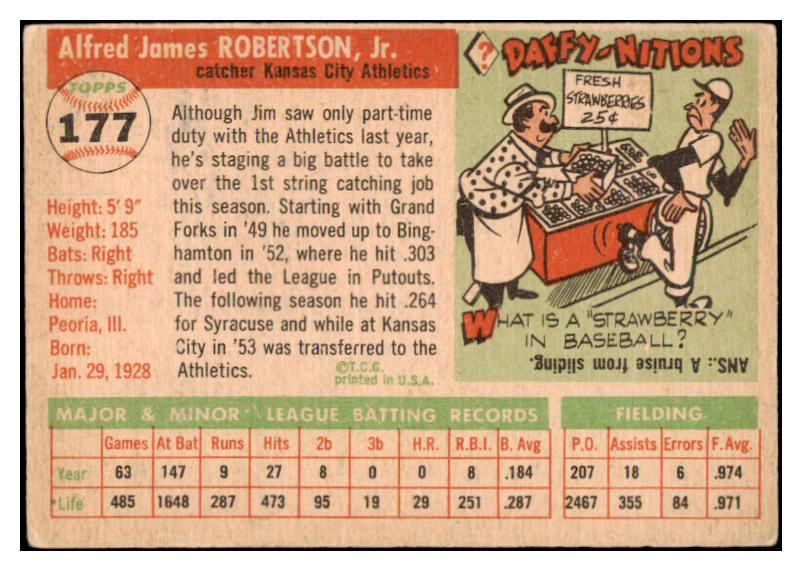 1955 Topps Baseball #177 Jim Robertson A's VG-EX 528041