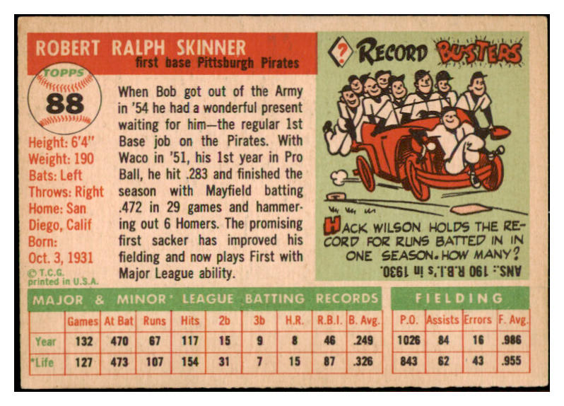 1955 Topps Baseball #088 Bob Skinner Pirates EX-MT 528139