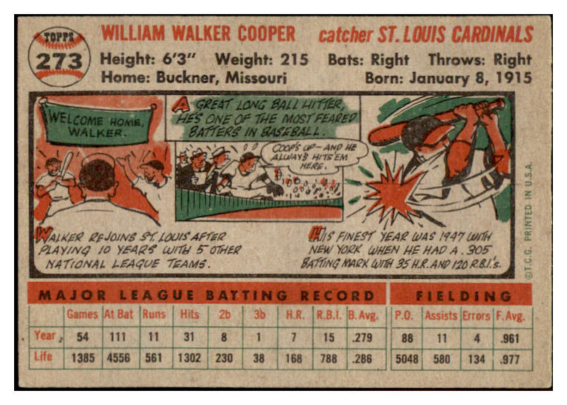 1956 Topps Baseball #273 Walker Cooper Cardinals EX-MT 528227