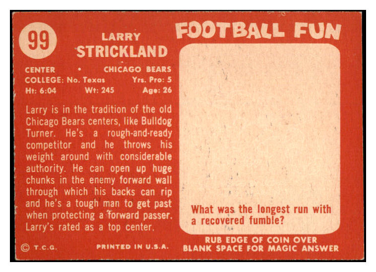 1958 Topps Football #099 Larry Strickland Bears NR-MT 529513