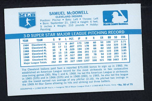 1970 Kelloggs Baseball #050 Sam McDowell Indians NR-MT 529961