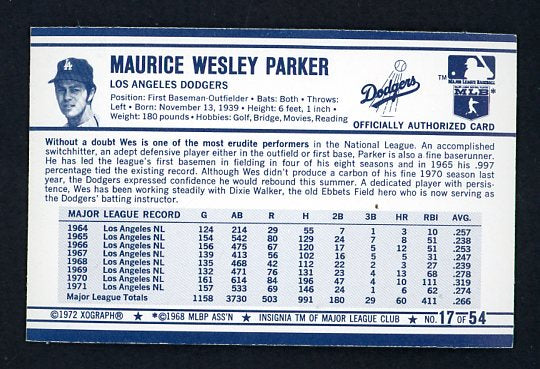 1972 Kelloggs #017 Wes Parker Dodgers NR-MT 530063