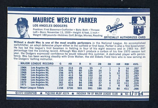 1972 Kelloggs #017 Wes Parker Dodgers NR-MT 530064