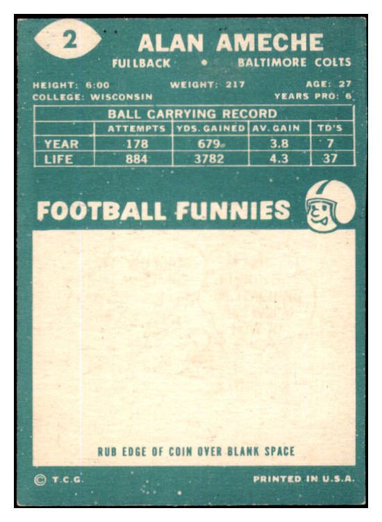 1960 Topps Football #002 Alan Ameche Colts EX 530516