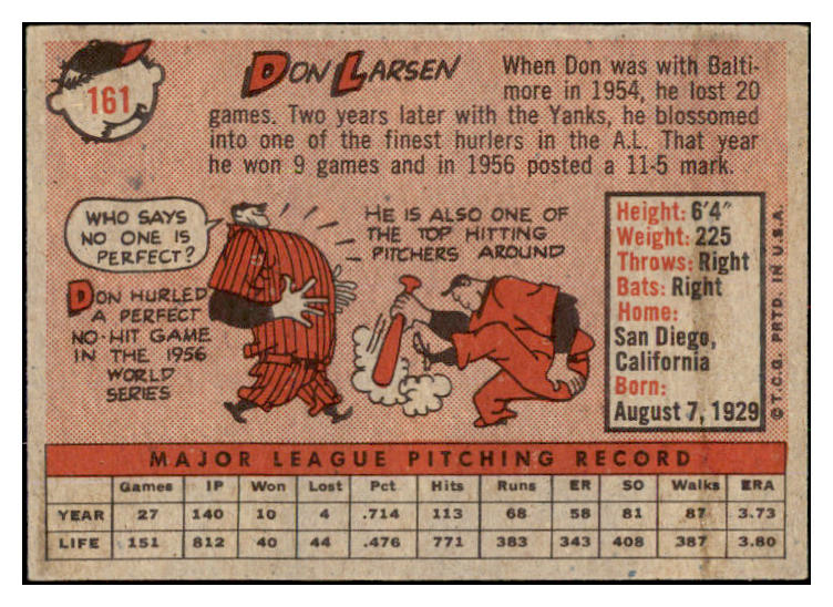 1958 Topps Baseball #161 Don Larsen Yankees EX+/EX-MT 530551