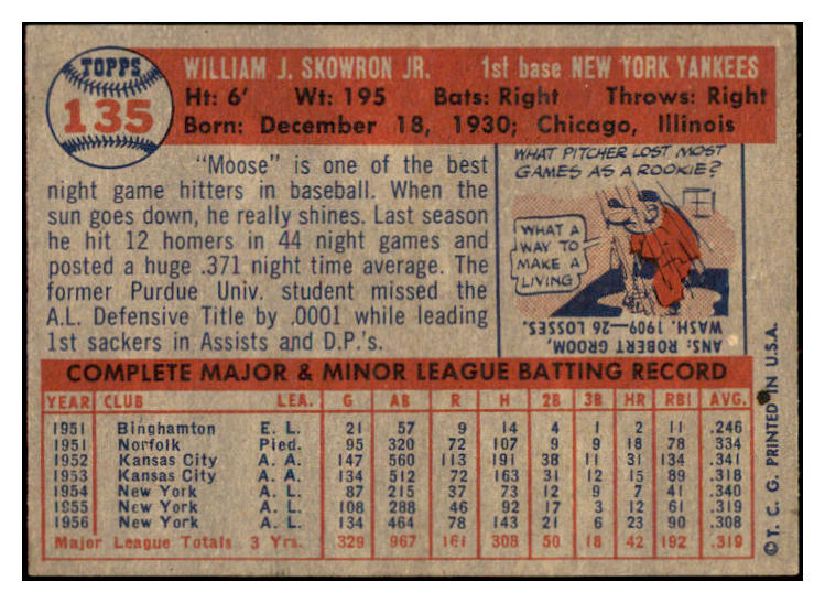 1957 Topps Baseball #135 Bill Skowron Yankees EX-MT 530970
