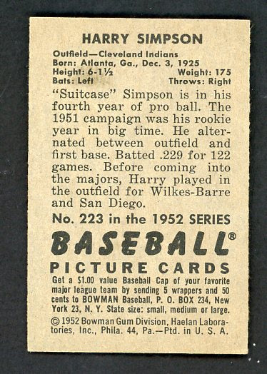 1952 Bowman Baseball #223 Harry Simpson Indians EX-MT 531508