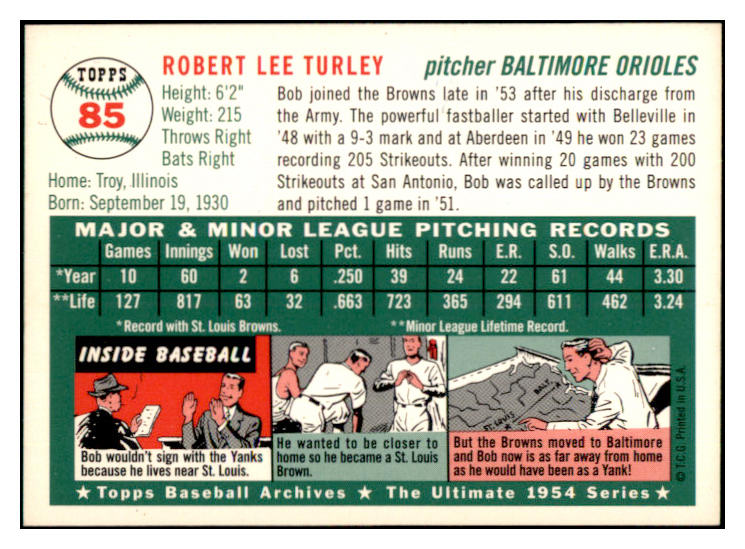 1954 Topps Archives #085 Bob Turley Orioles Signed Autographed 532014