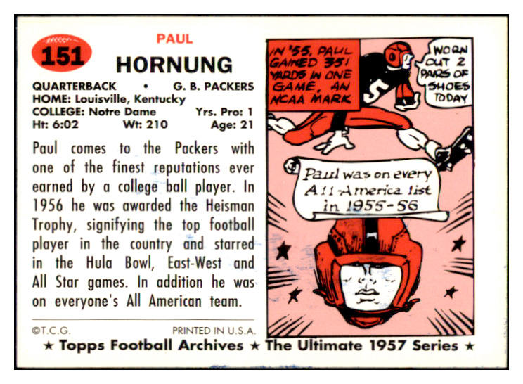 1957 Topps Archives #151 Paul Hornung Packers Signed Autographed 532026