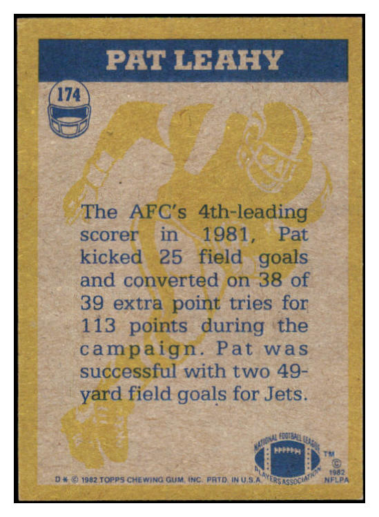 1982 Topps #174 Pat Leahy IA Jets Signed Autographed 532041