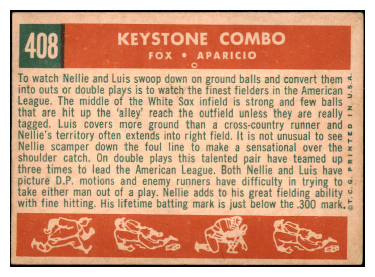 1959 Topps Baseball #408 Luis Aparicio Nellie Fox EX 532170