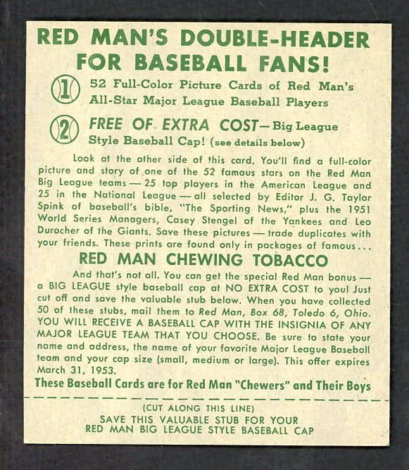 1952 Red Man #002NL Richie Ashburn Phillies EX-MT w Tab 532333