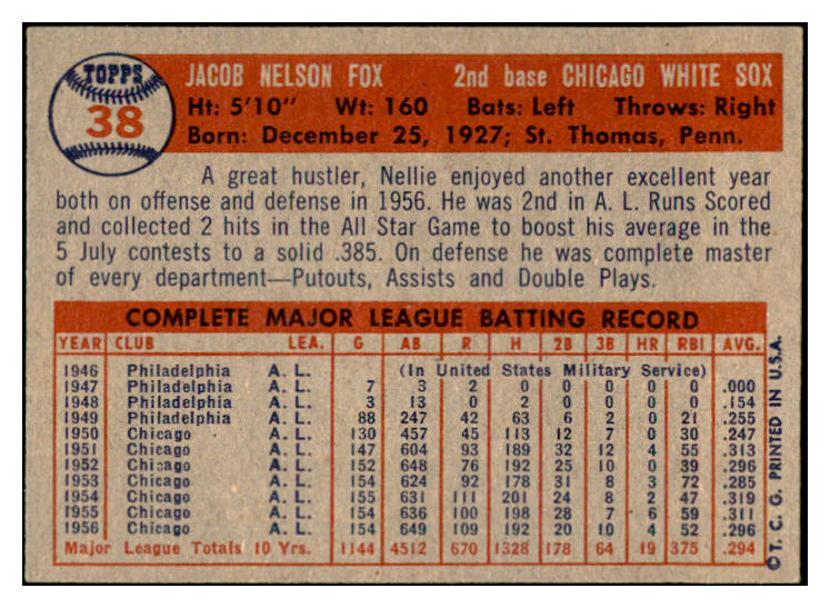 1957 Topps Baseball #038 Nellie Fox White Sox EX-MT 532482