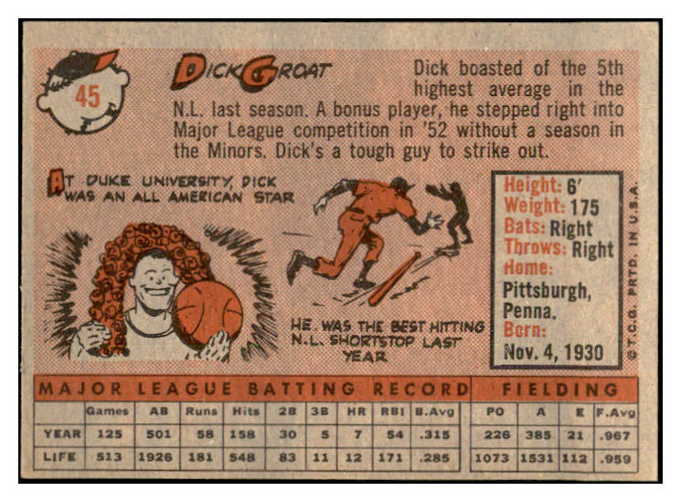 1958 Topps Baseball #045 Dick Groat Pirates VG-EX 532741