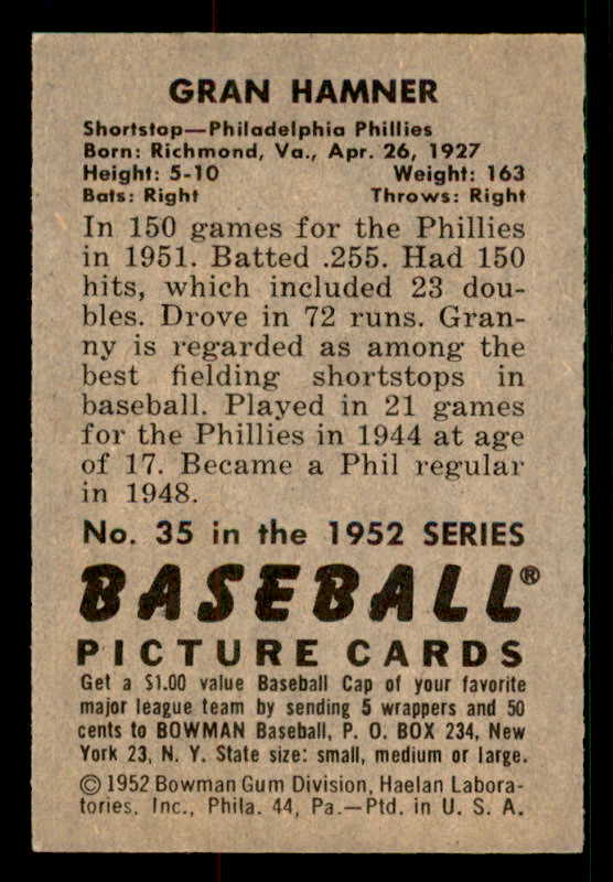 1952 Bowman Baseball #035 Granny Hamner Phillies EX-MT 533131