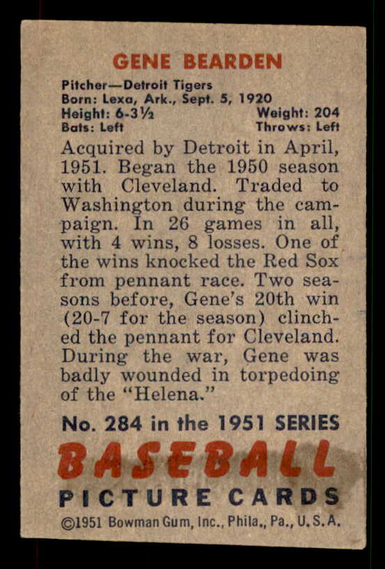1951 Bowman Baseball #284 Gene Bearden Tigers VG-EX 533180