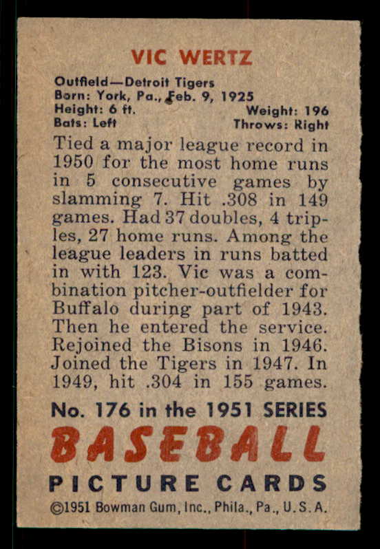 1951 Bowman Baseball #176 Vic Wertz Tigers EX-MT 533192