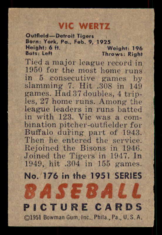 1951 Bowman Baseball #176 Vic Wertz Tigers EX-MT 533196