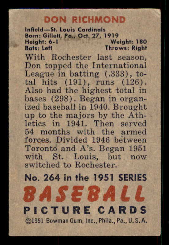 1951 Bowman Baseball #264 Don Richmond Cardinals EX 533204