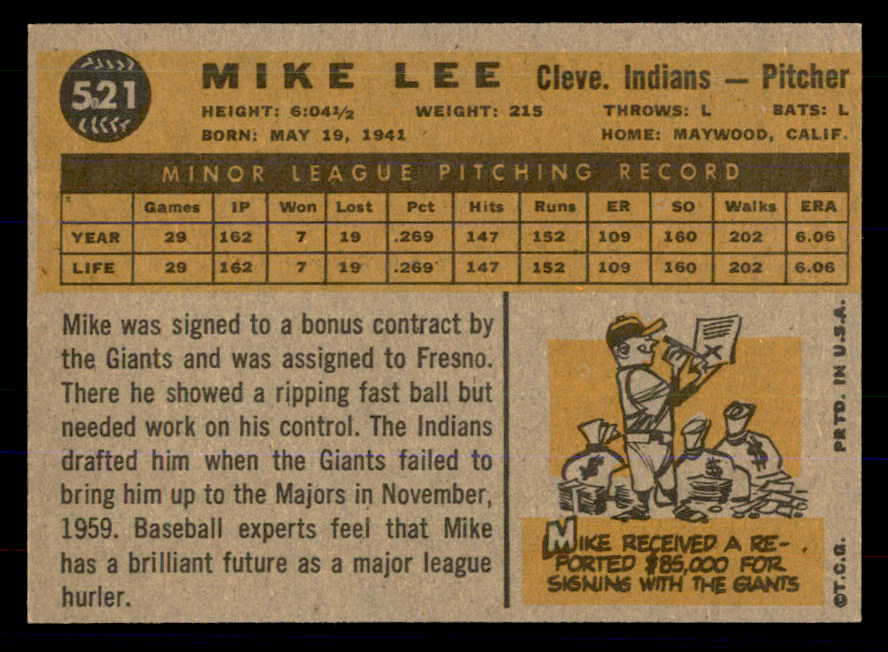 1960 Topps Baseball #521 Mike Lee Indians EX-MT 533330