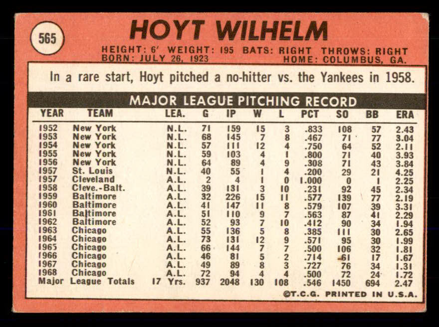 1969 Topps Baseball #565 Hoyt Wilhelm Angels VG-EX 533350