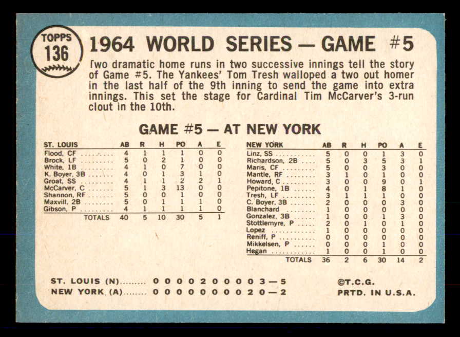 1965 Topps Baseball #136 World Series Game 5 McCarver EX-MT 533356