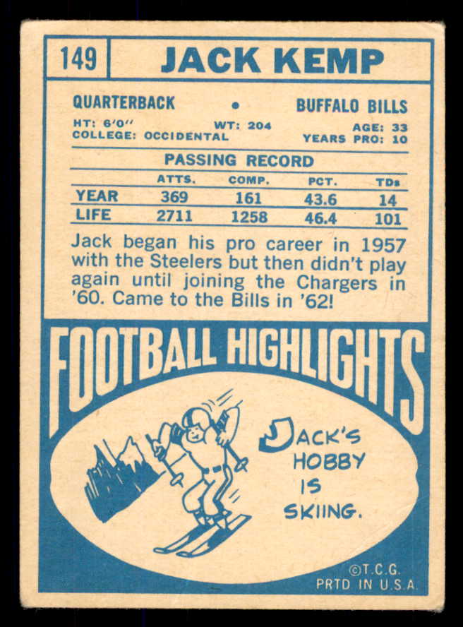1968 Topps Football #149 Jack Kemp Bills VG 533361