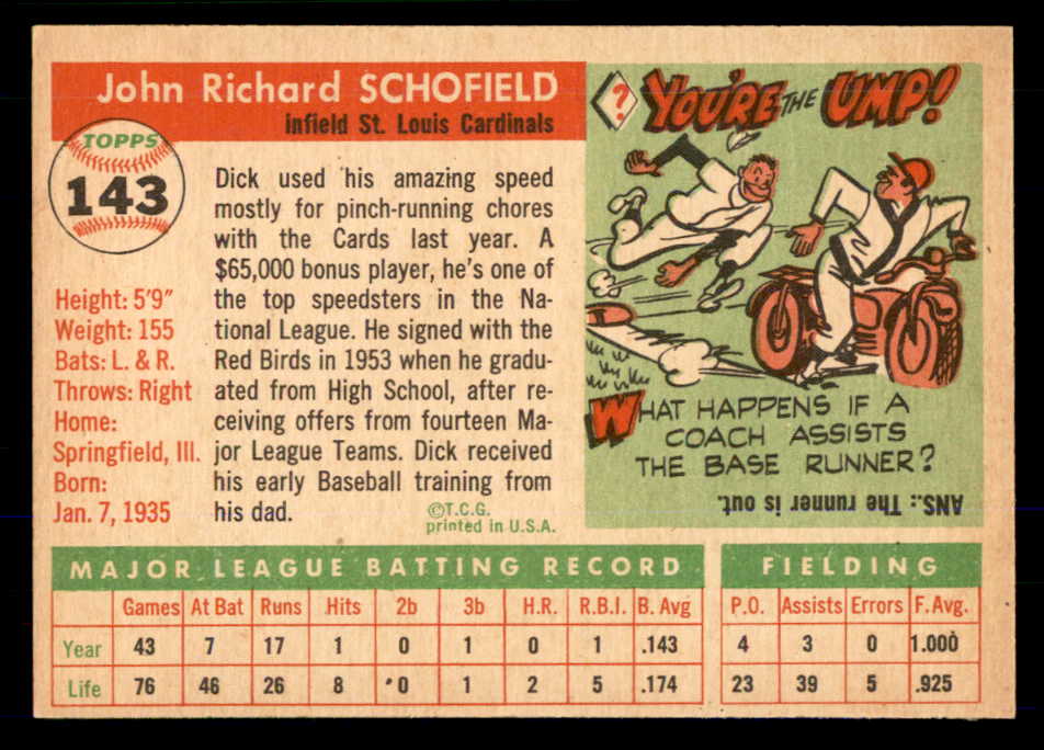 1955 Topps Baseball #143 Dick Schofield Cardinals EX-MT 533375