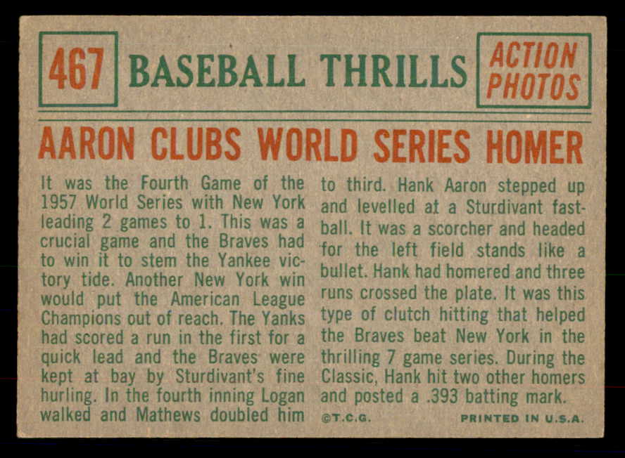 1959 Topps Baseball #467 Hank Aaron IA Braves EX-MT 533424