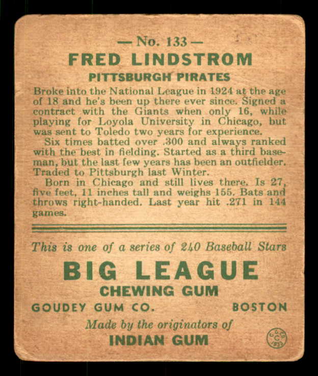 1933 Goudey #133 Fred Lindstrom Pirates VG 533468