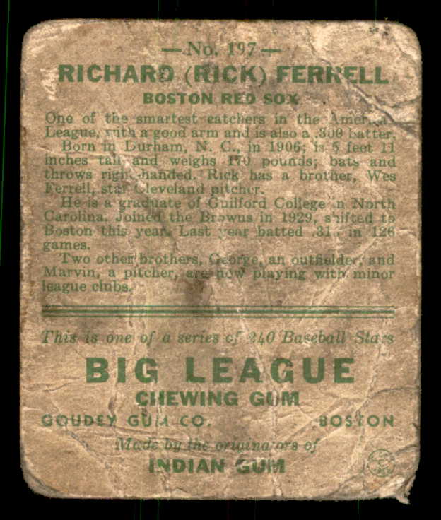 1933 Goudey #197 Rick Ferrell Red Sox PR-FR 533486