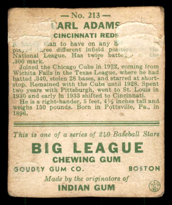 1933 Goudey #213 Sparky Adams Reds PR-FR trimmed 533492