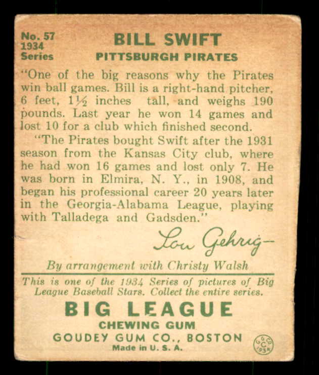 1934 Goudey #057 Bill Swift Pirates Good trimmed 533529