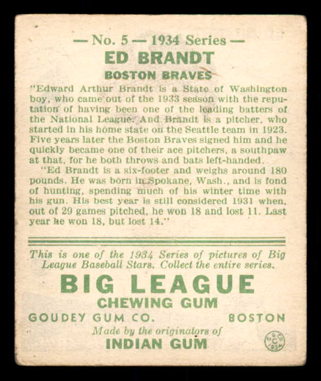 1934 Goudey #005 Ed Brandt Braves VG-EX 533553