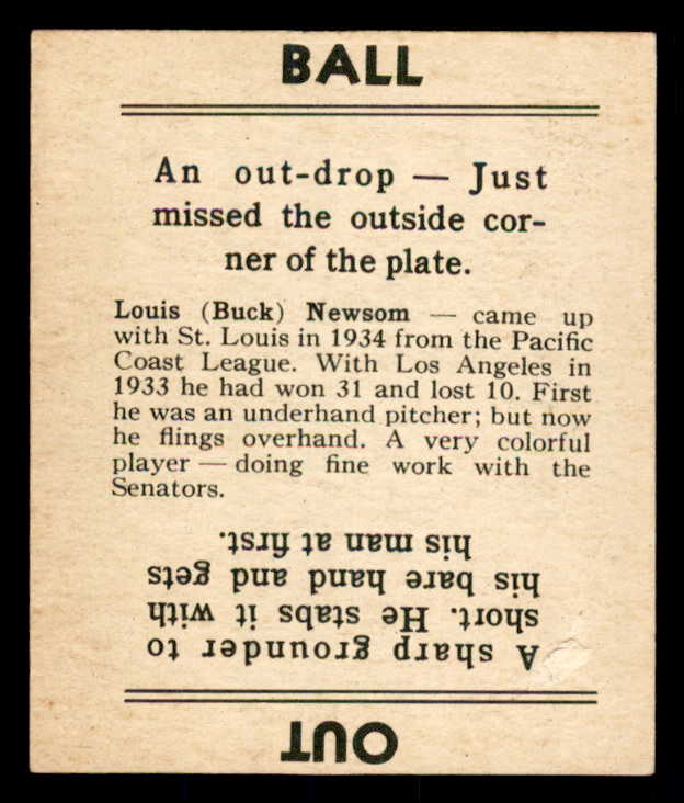 1936 Goudey Buck Newsom Senators VG-EX scuff back 533568
