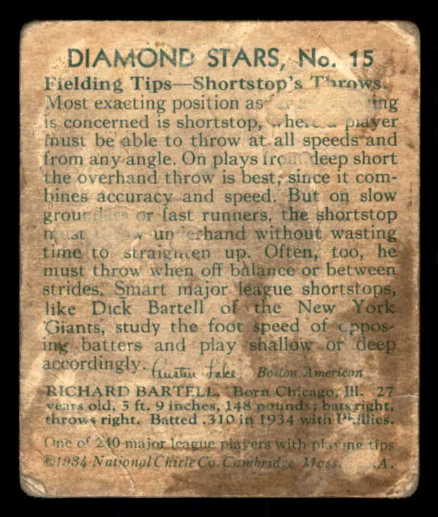 1934-36 Diamond Stars #015 Dick Bartell Giants FR-GD stain 533584