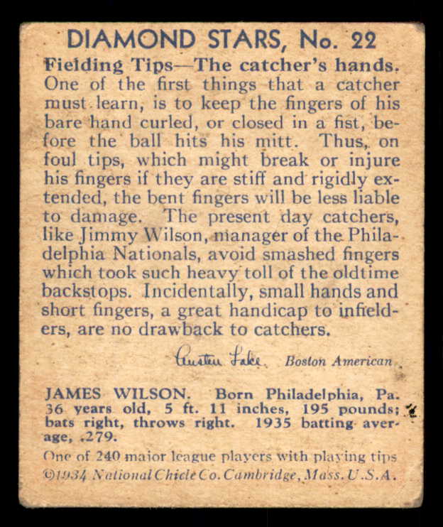 1934-36 Diamond Stars #022 Jimmy Wilson Phillies VG-EX 533586