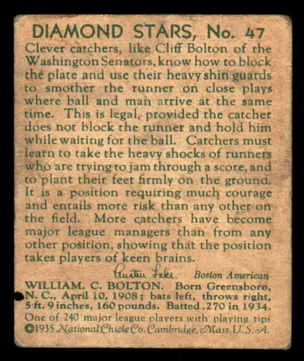 1934-36 Diamond Stars #047 Cliff Bolton Senators VG 533591