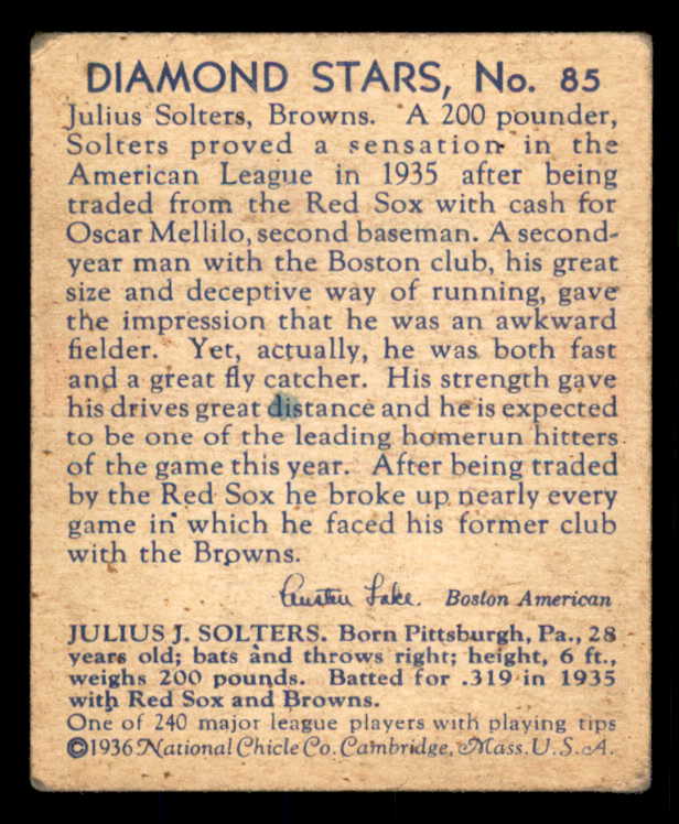 1934-36 Diamond Stars #085 Julius Solters Browns VG 533599
